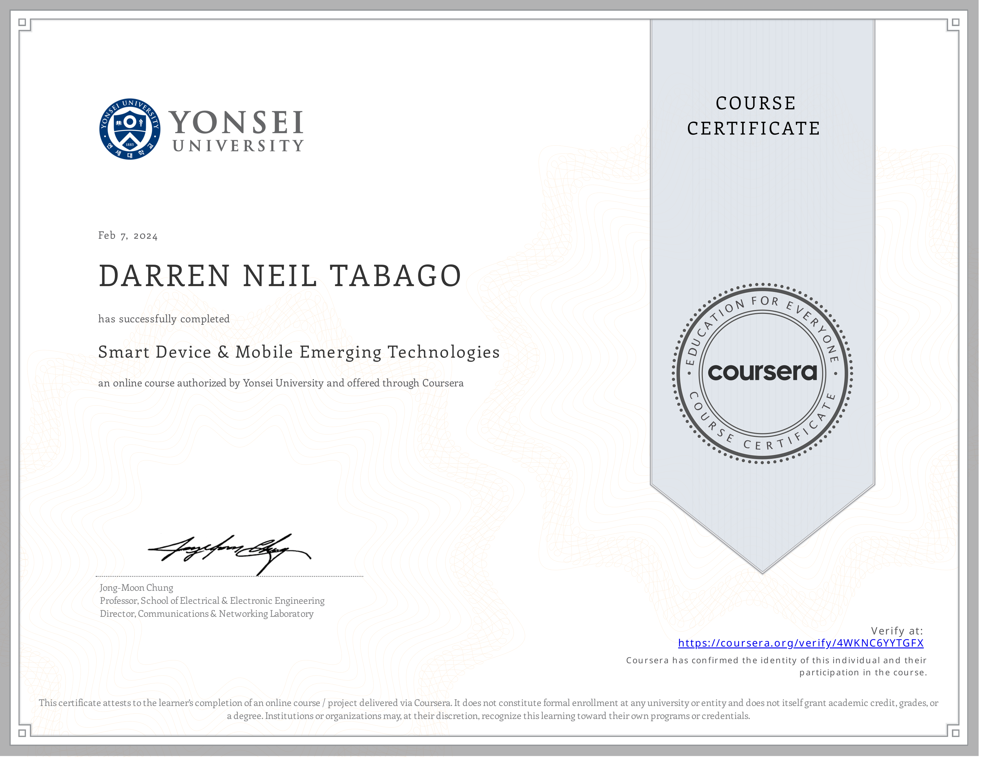 Smart Device and Mobile Emerging Technologies certificate preview